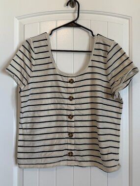 TORRID cream and navy striped button-front top.